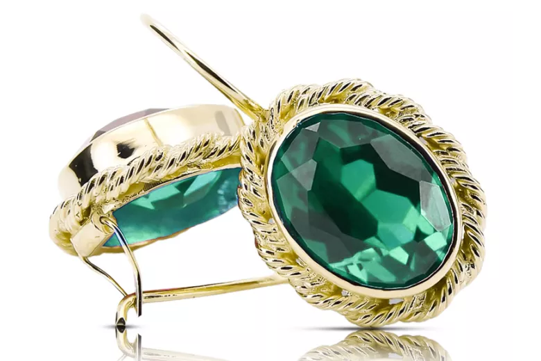 Or jaune 8 carats 333 Emerald des boucles d'oreilles vec007x-em Russe Soviétique URSS Artisanat vintage Art Deco style